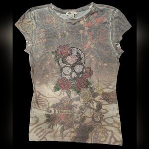 1955 Vintage tattoo t-shirt with rihnstone skull women's size Large